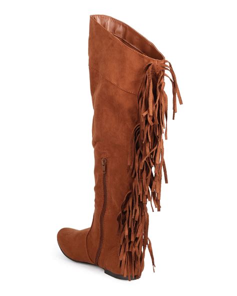 New Women Qupid Neo 162 Suede Knee High Round Toe Fringe Flat Boot Size