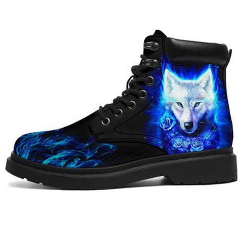 Gorgeous Wolf Custom Cool Leather Boots Men's Boots | Etsy
