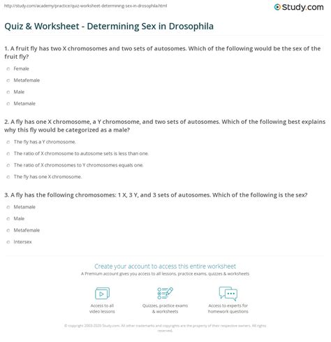 Quiz Worksheet Determining Sex In Drosophila Study