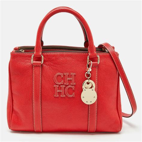 Carolina Herrera Ch Carolina Herrera Red Pebbled Leather Matteo Tote