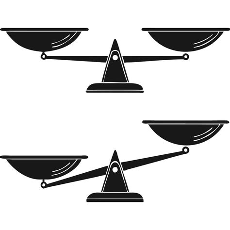 Two Simple Black And White Illustrations Of Scales Of Justice Balanced