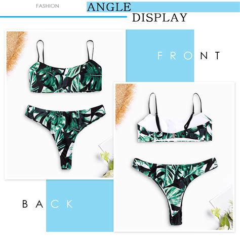 Plants Print Padded Bikini Set Women Swimsuit Deep Green 4Z07580412