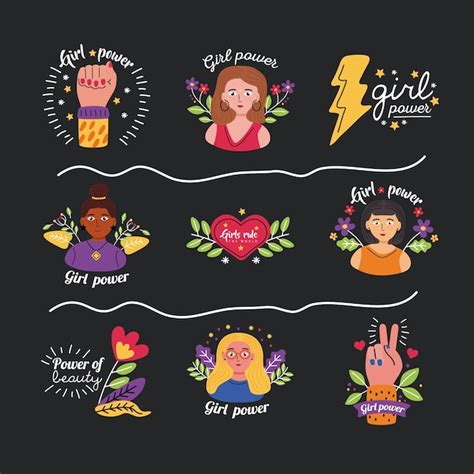 Premium Vector Girl Power Icon Set Design Of Woman Empowerment Female Feminism And Rights