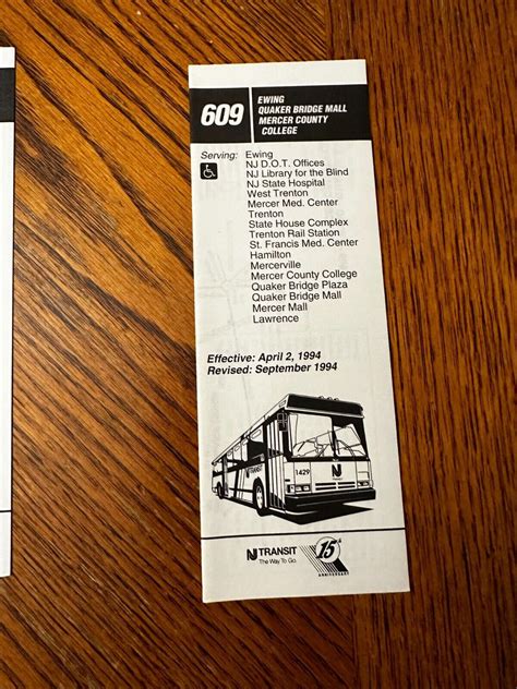 New Jersey Transit Bus Schedules 1994 VTG 409 601 609 Trenton NJ Quaker