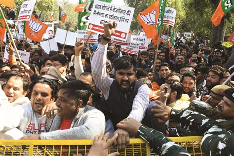 Delhi Excise Case Bjp Stages Protest At Aap Office Demands Cms