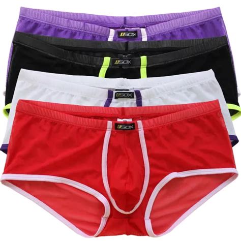 SEXY MENS UNDERWEAR Sheer Mesh Boxer Briefs See Through Gay Shorts Bikini Trunks PicClick UK