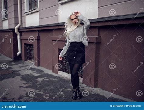 Pretty Blonde Model Posing Outdoors Stock Photo Image Of Bright Outside 64788234