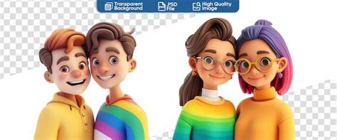Pareja Gay Y Lesbiana Lgbt Enamorada Un Sencillo Personaje De Dibujos Animados En D Archivo