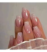 Amazon Tulobi French Tips Press On Nails Short Square Fake Nails Nude False Nails Acrylic
