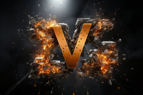 объемная прописная буква V из металла. действие металла, нагреваемого ...