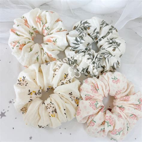 SIÊU TO Scrunchies Set Cột Tóc Vải Hoạ Nhí Muslin Size Lớn Xinh Xắn Dễ Thương Phồng To Hot
