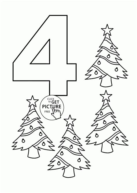 Large Number 4 Stencil Printable Sketch Coloring Page
