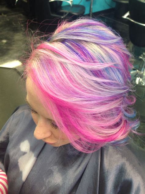 Lots Of Pravana Vivids Highlights With Fun Colors Bleached Blonde Fun Hair Purple Hair Pink