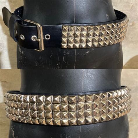 Three Row Pyramid Studded Belt Etsy