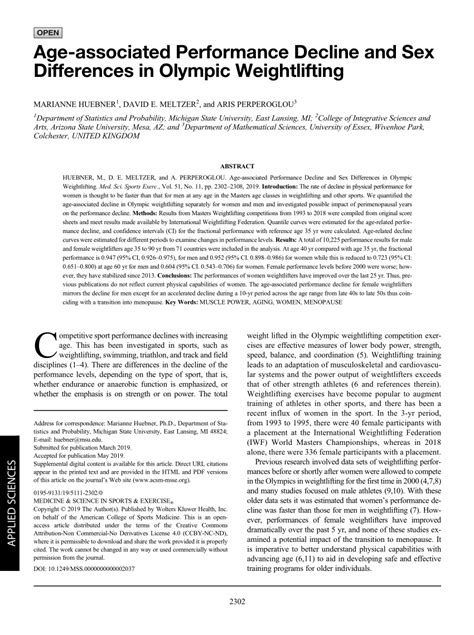 Pdf Age Associated Performance Decline And Sex Differences In Olympic