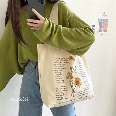 Lizzo Ready Stock Flower Art Graphic Large Capacity Canvas Tote Bag Beg