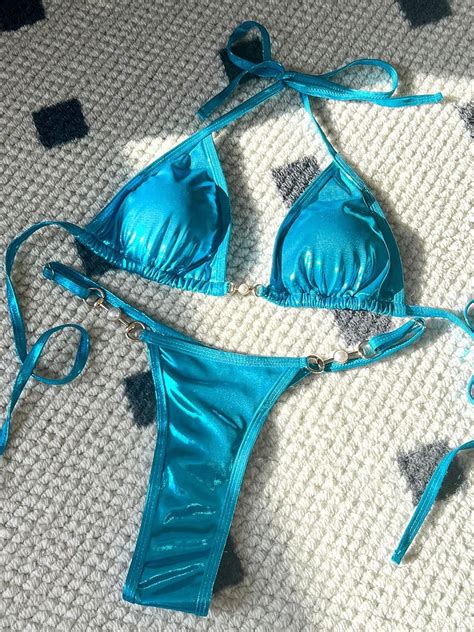 Pu Leather Pearls Bikini Mini Micro Thong Bikinis Women Swimwear Female