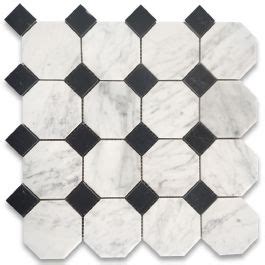 Carrara White Marble Inch Octagon Mosaic Tile W Nero Marquina Black