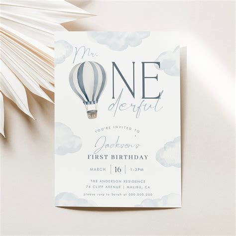 Mr Onederful Invitation Hot Air Balloon Onederful Birthday Invitation Mr Onederful First