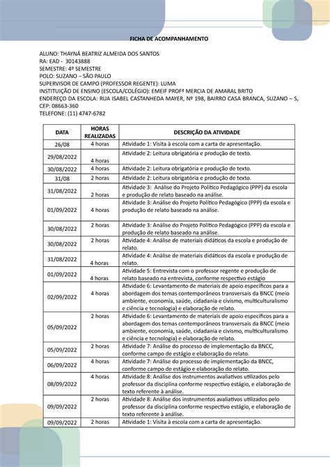 Ficha De Acompanhamento Do Aluno BRAINCP