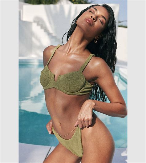 Buy Misspap Crinkle Textured V Bar Cupped Bikini Set In Khaki Thstreet Kuwait