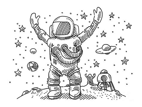 Cheering Astronauts Landing On The Moon Drawing Drawing by Frank Ramspott - Fine Art America