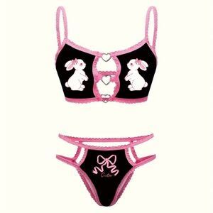 Intimates Sleepwear Black And Pink Bunny Lingerie Set Nwt Poshmark