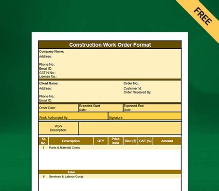 construction work order format trusted   users