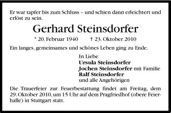 Traueranzeigen Von Gerhard Steinsdorfer Stuttgart Gedenkt De