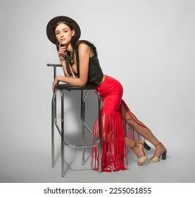 Sexy Brunette Dressed Cowboy Style Leaning Stock Photo 2255051855 Shutterstock