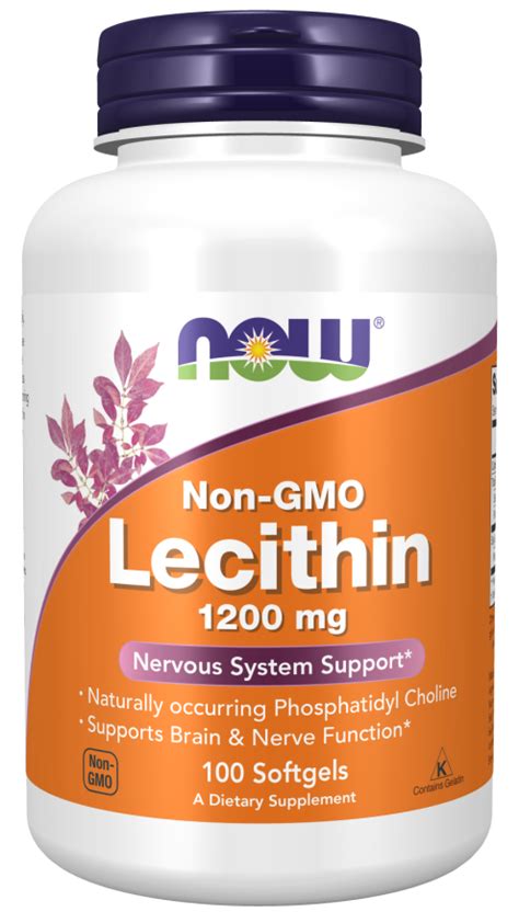 NOW Foods Non-GMO Lecithin 1200 mg 100 Softgels - MuscleShop ...