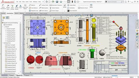 SolidWorks Assembly Drawing of Square Tool Post - YouTube