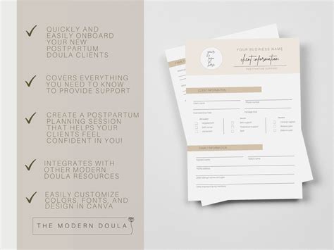 Postpartum Doula Client Intake Forms Postpartum Doula Etsy