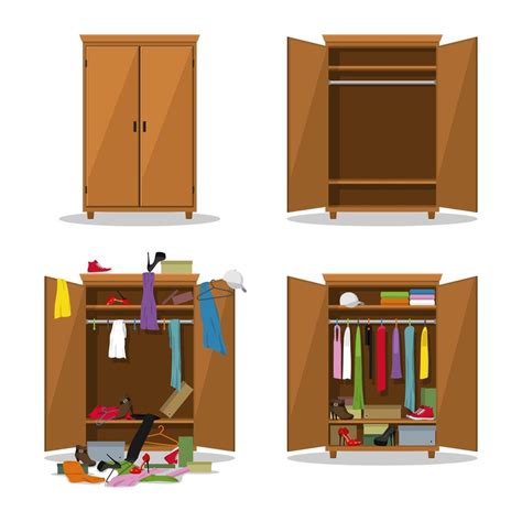 Close And Open Wardrobe Set Before Untidy And After Tidy Wardrobe With