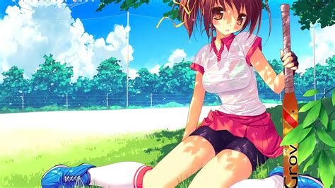 Wallpaper Illustration Anime Girls Short Hair Brunette Looking At