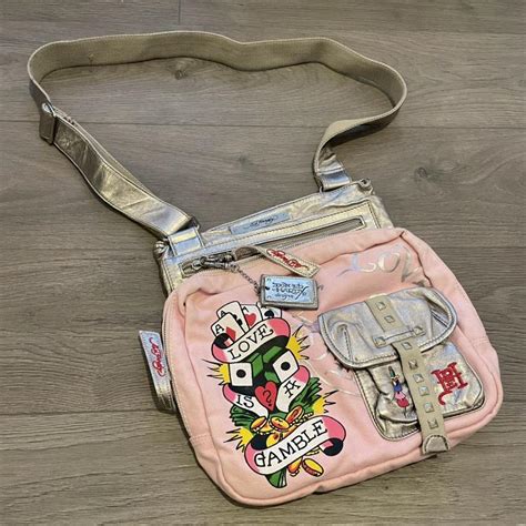 Ed Hardy Womens Pink And Silver Bag Depop