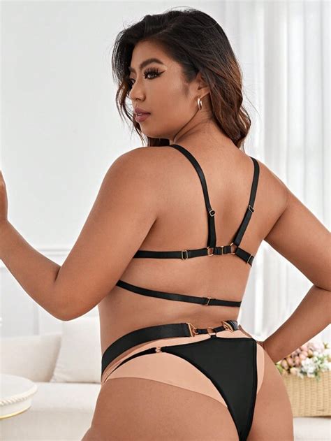 Plus Ring Linked Cut Out Lingerie Set SHEIN USA
