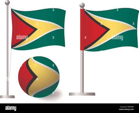 Guyana Flag On Pole And Ball Metal Flagpole National Flag Of Guyana