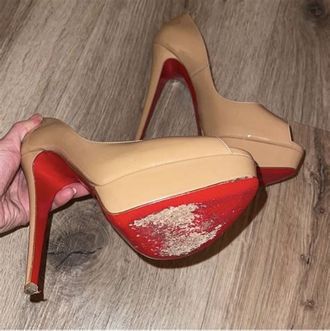 Christian Louboutin Patent Leather Nude Lady Peep Gem