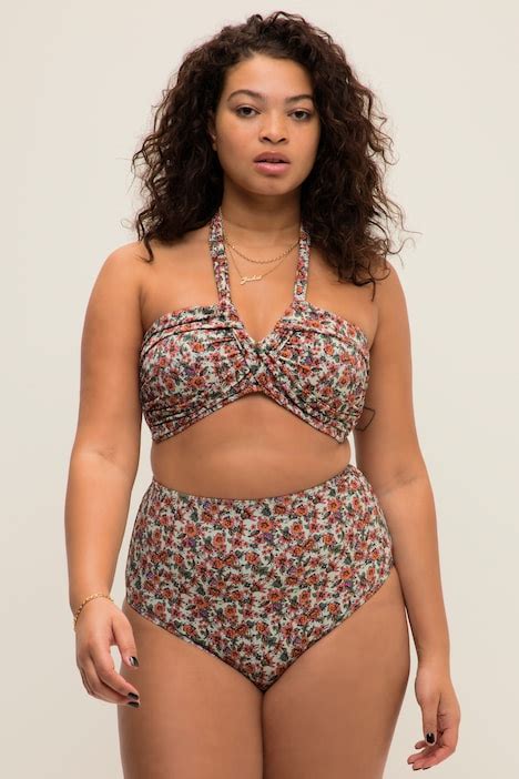 Slip De Bikini Cintura Alta Estampado De Flores Aguacate Ulla Popken