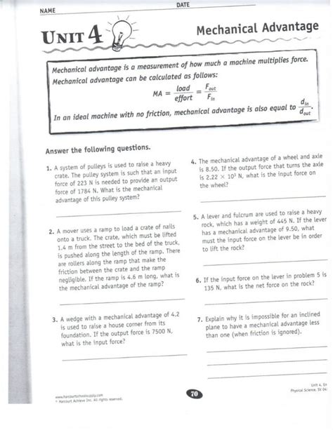 Simple Machines And Mechanical Advantage Worksheet Answers In