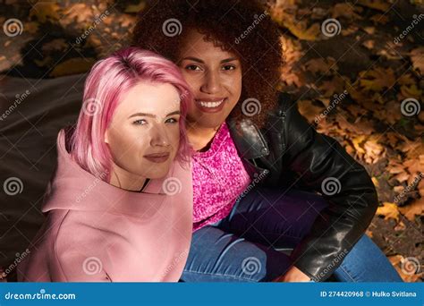 Interracial Lesbian Couple Spending Time Together Outdoors Stock Photo Image Of Concept
