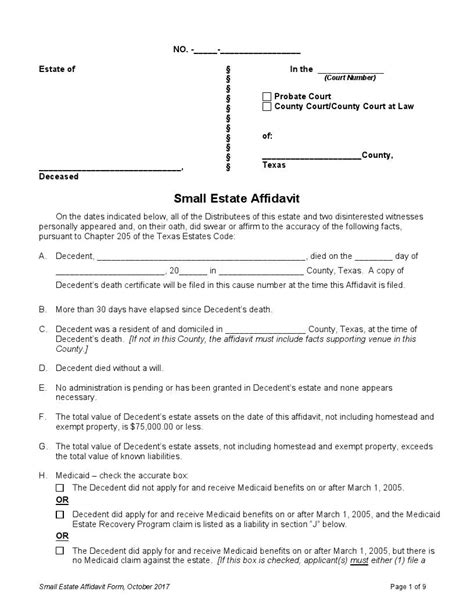 Free Texas Small Estate Affidavit Form Pdf Formspal