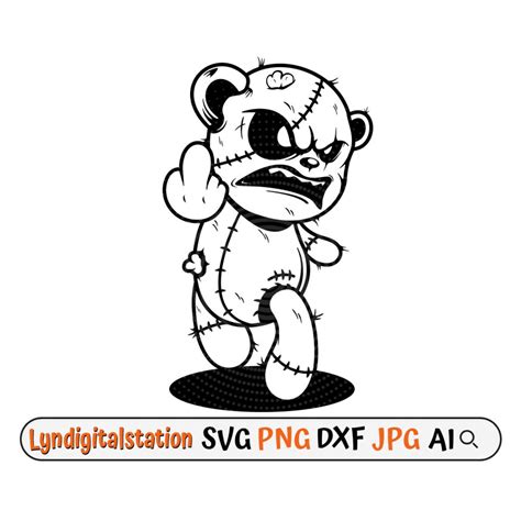 Zombie Fuck Svg Dead Teddy Clipart Zombie Stitched Bear Cut File Middle Finger Stencil