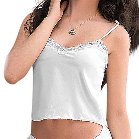 Besame Babydoll Women Sexy Lingerie Shiny Satin Lace Sleepwear Set White Medium Pricepulse