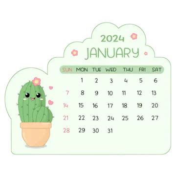 Januar 2024 Kalender Süßer Kaktus 2024 Monatskalender Januar