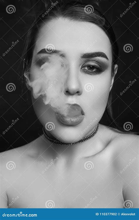 Glamour Seductive Gorgeous Brunette Woman Smoking Electronic Cigarette Stock Photo Image Of