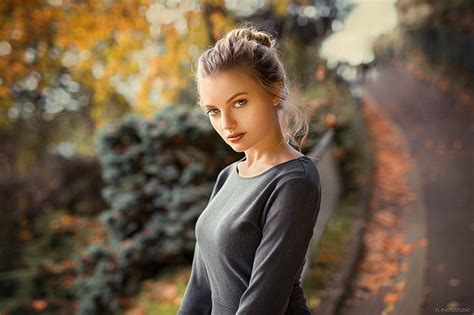 Women Blonde Face Bokeh Depth Of Field Red Lipstick Road Portrait HD Wallpaper