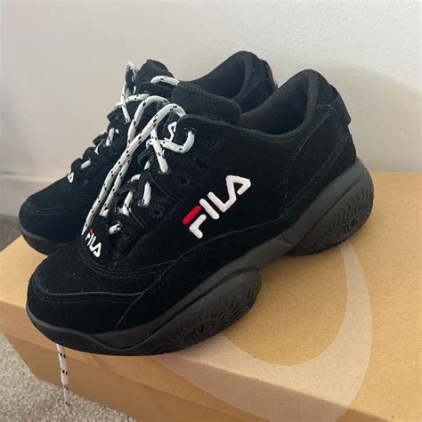 Black Chunky Fila Trainers Size 3 Only Used Depop