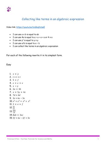 Introductory Algebra Worksheets Differentiated Withs Answers And Video Links Teaching Resources